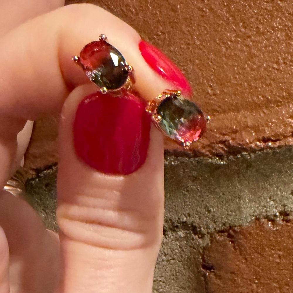 NEW rose gold studs with green and pink watermelon tourmaline